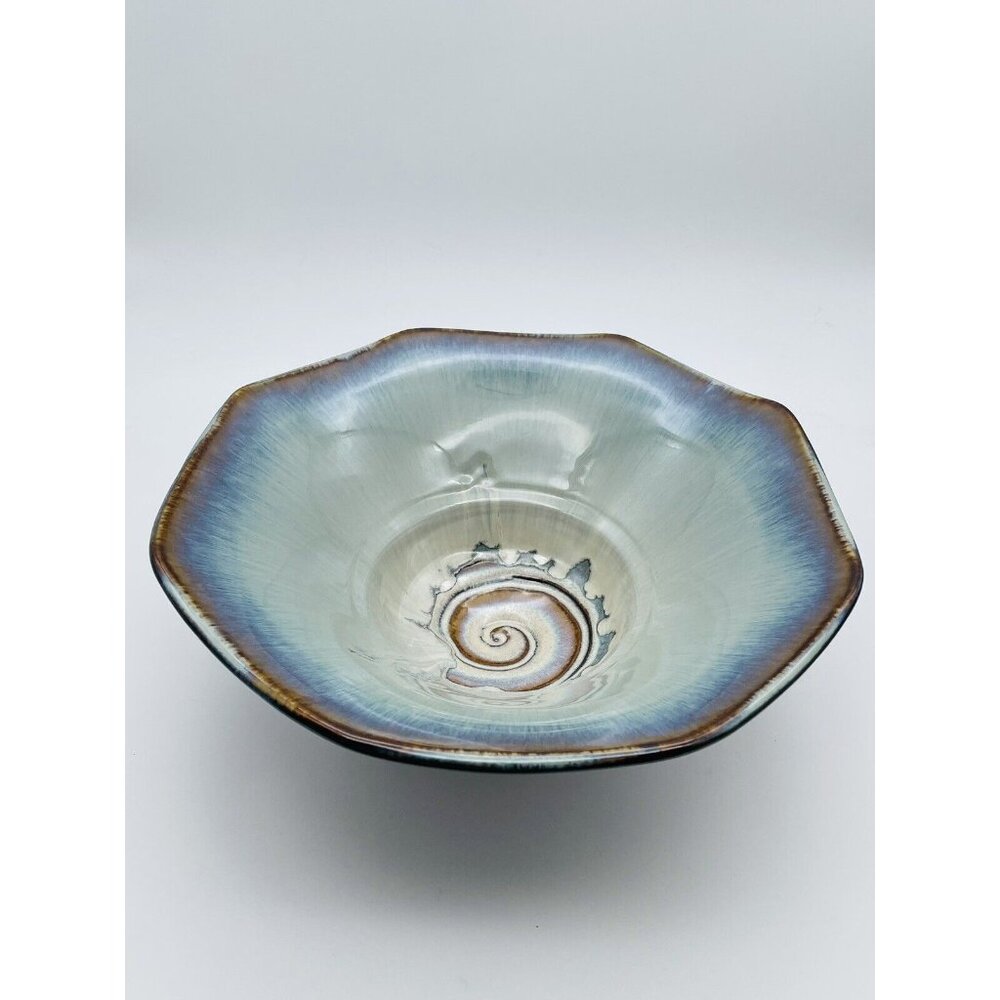 11” Bill Campbell Studio Art Pottery Spiral Swirl Bowl Hand Thrown Drip Glaze